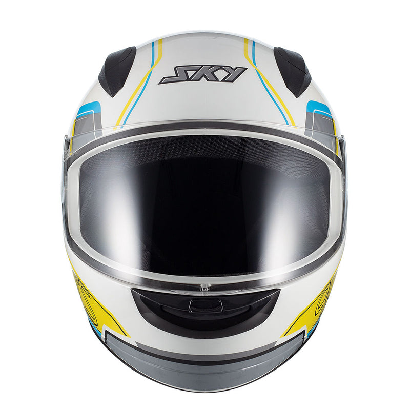 Capacete Sky Two Anos 90 Branco Brilho Transf Azul/amarel 62