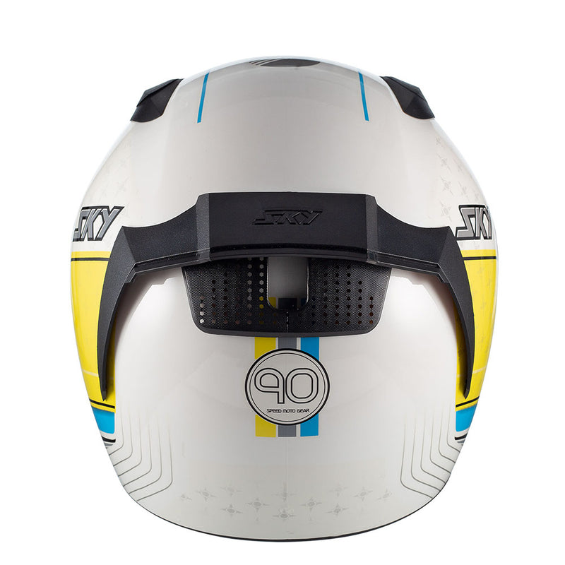 Capacete Sky Two Anos 90 Branco Brilho Transf Azul/amarel 62