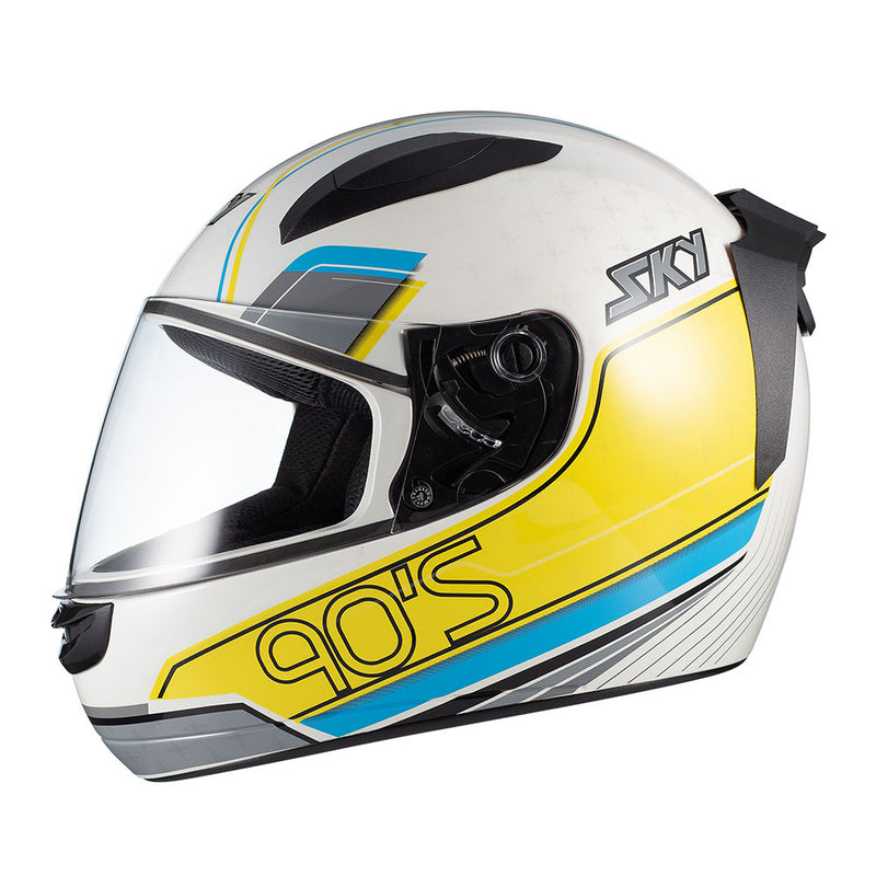 Capacete Sky Two Anos 90 Branco Brilho Transf Azul/amarel 62