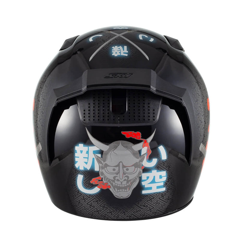 Capacete Sky Two Samurai Preto Brilho Transf Vermelho 56