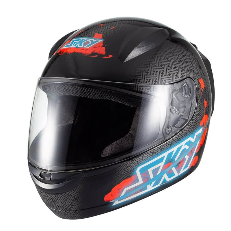 Capacete Sky Two Samurai Preto Brilho Transf Vermelho 56