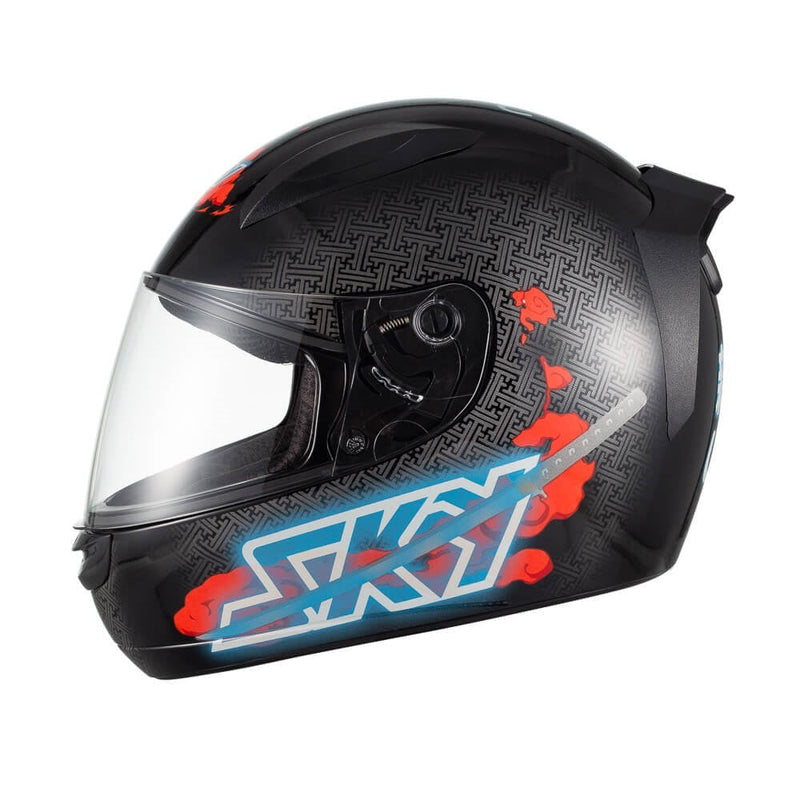 Capacete Sky Two Samurai Preto Brilho Transf Vermelho 56