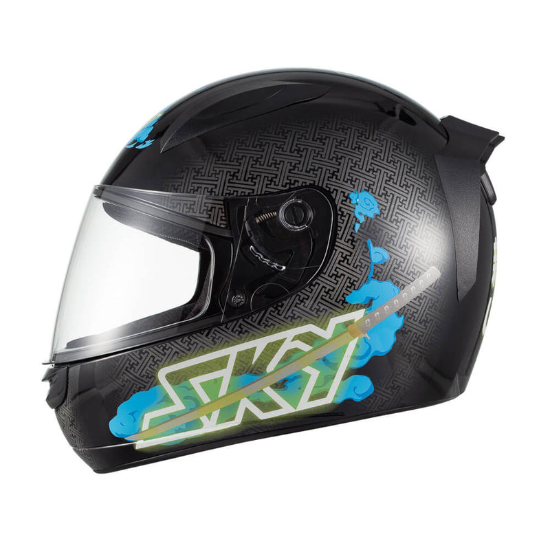 Capacete Sky Two Samurai Preto Fosco Transf Azul 56